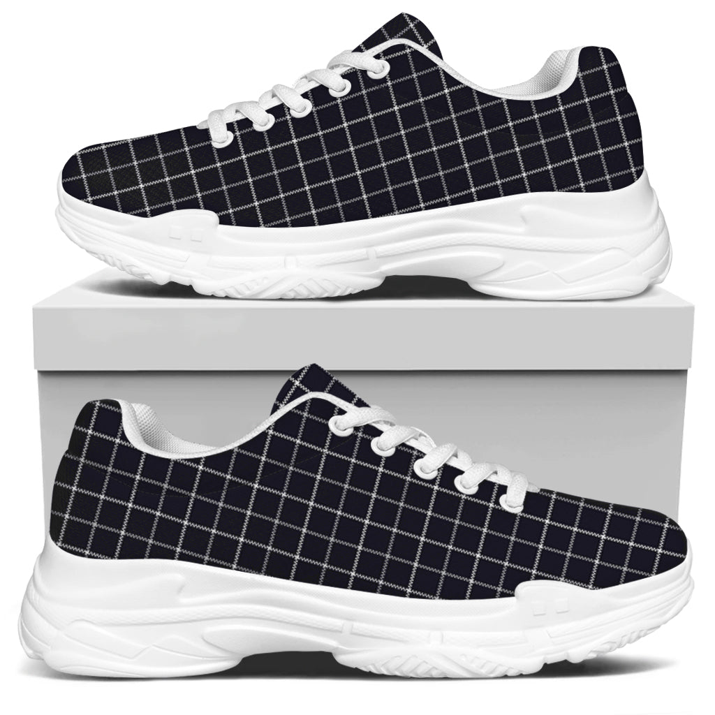 Navy Tattersall Pattern Print White Chunky Shoes