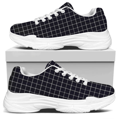 Navy Tattersall Pattern Print White Chunky Shoes