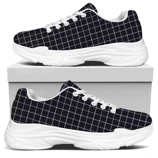 Navy Tattersall Pattern Print White Chunky Shoes