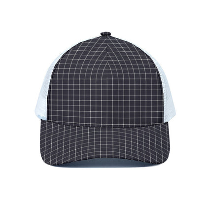 Navy Tattersall Pattern Print White Mesh Trucker Cap