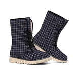 Navy Tattersall Pattern Print Winter Boots