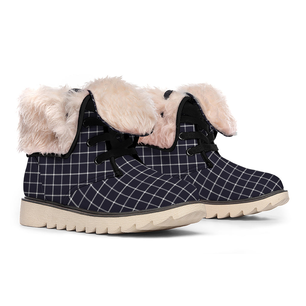 Navy Tattersall Pattern Print Winter Boots