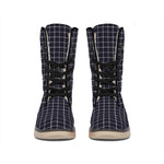 Navy Tattersall Pattern Print Winter Boots