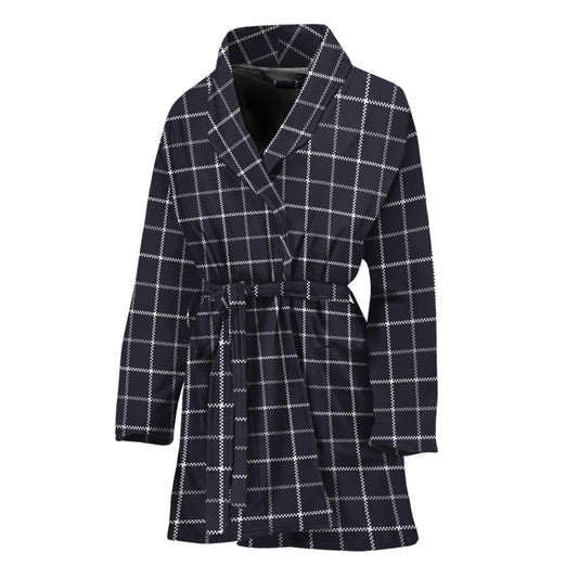 Navy Tattersall Pattern Print Women's Bathrobe