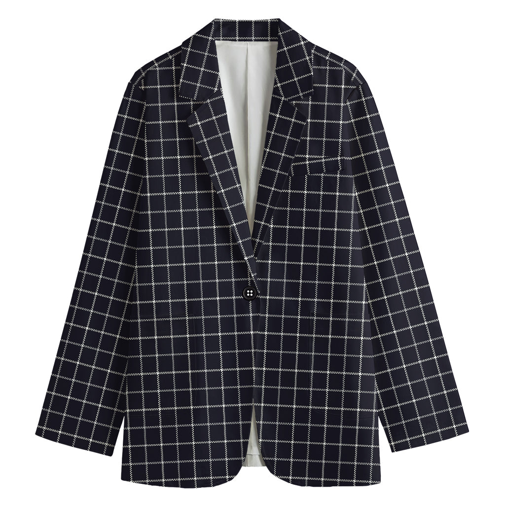 Navy Tattersall Pattern Print Women's Blazer