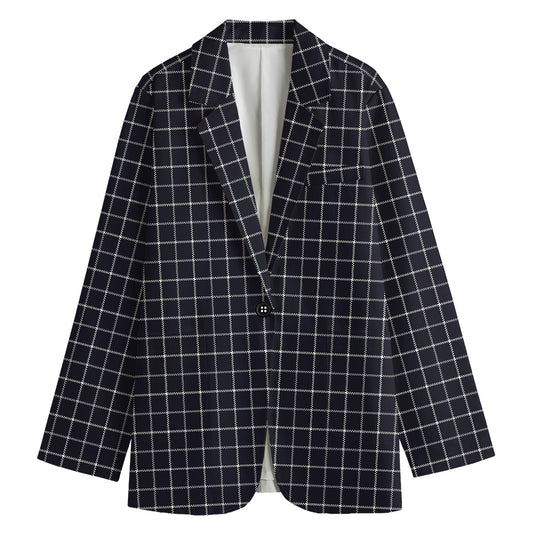 Navy Tattersall Pattern Print Women's Blazer