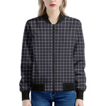 Navy Tattersall Pattern Print Women's Bomber Jacket