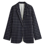 Navy Tattersall Pattern Print Women's Cotton Blazer