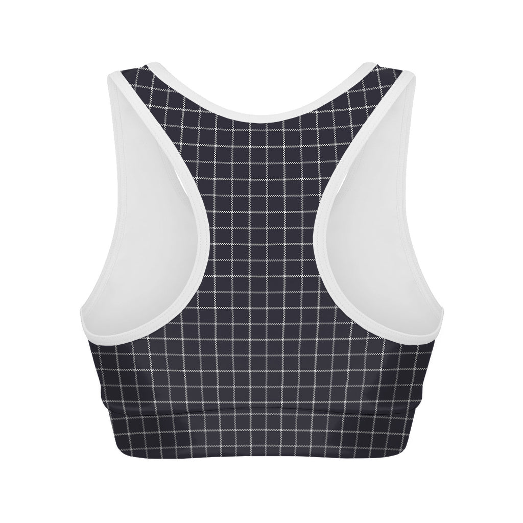 Navy Tattersall Pattern Print Women's Sports Bra