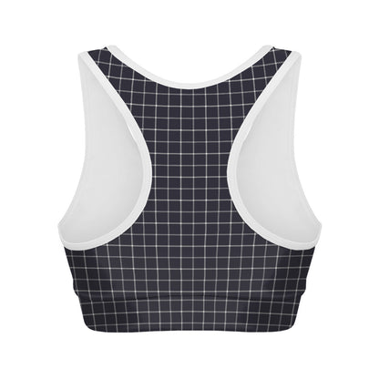 Navy Tattersall Pattern Print Women's Sports Bra