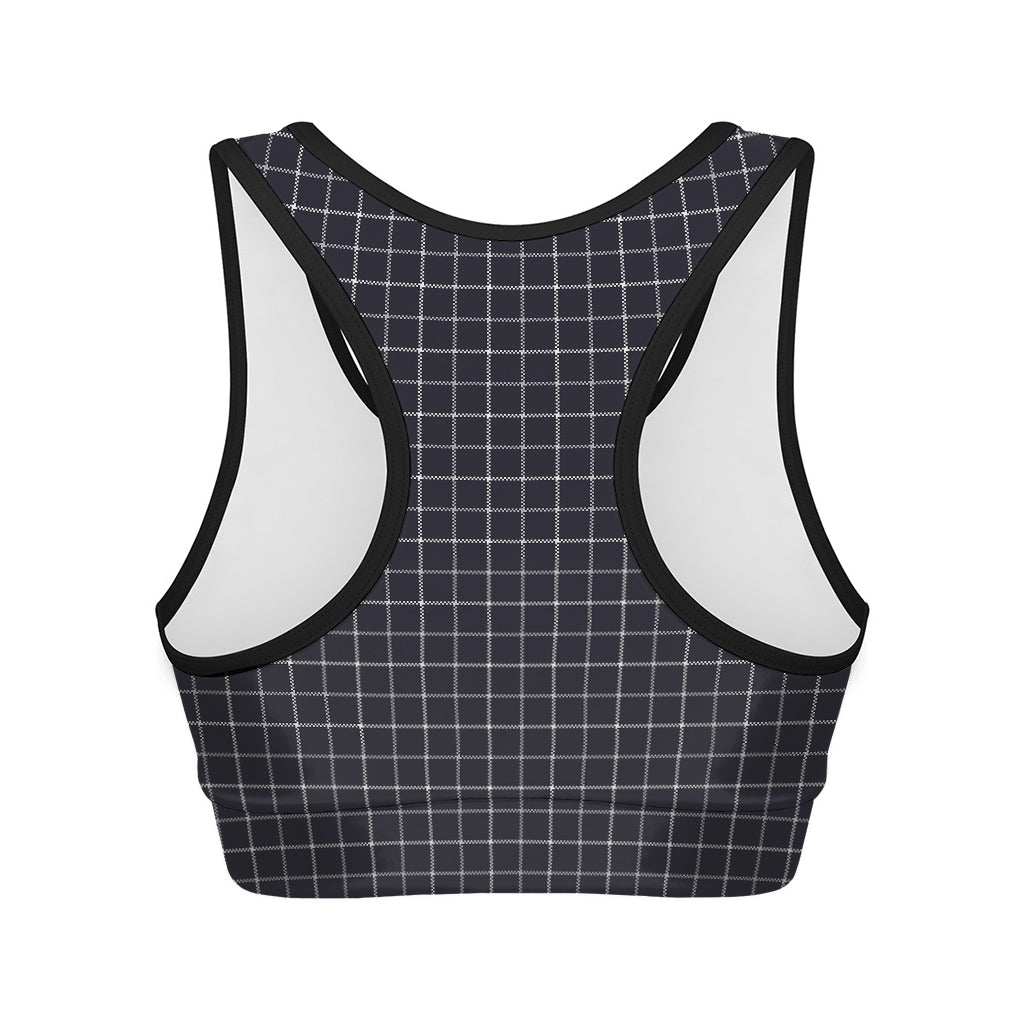 Navy Tattersall Pattern Print Women's Sports Bra