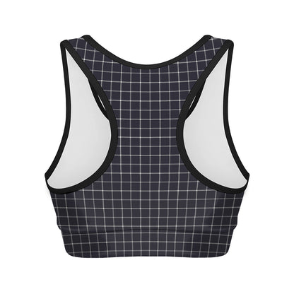 Navy Tattersall Pattern Print Women's Sports Bra