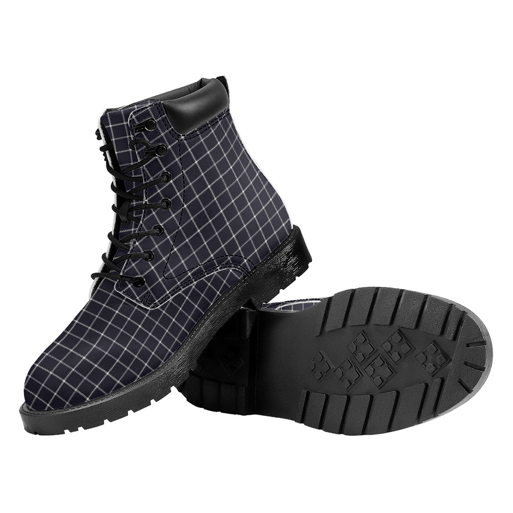 Navy Tattersall Pattern Print Work Boots