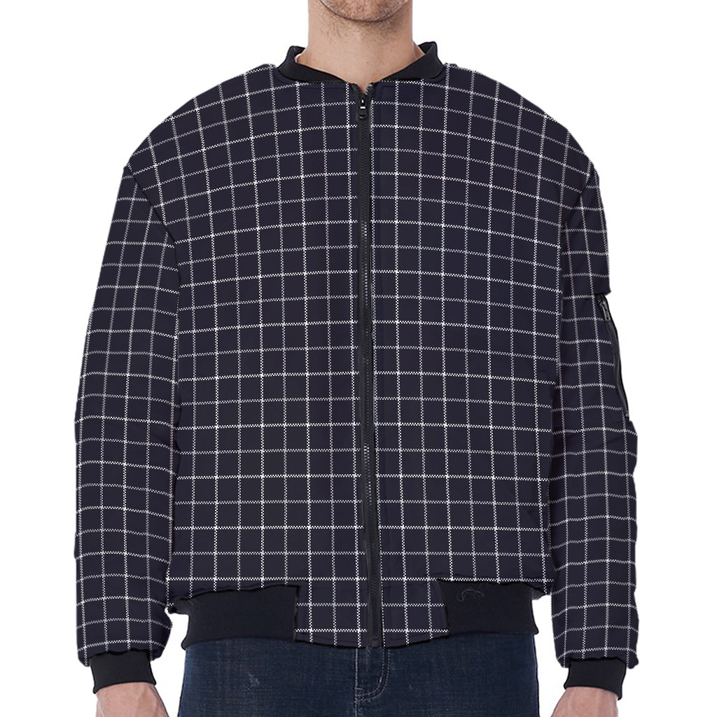 Navy Tattersall Pattern Print Zip Sleeve Bomber Jacket