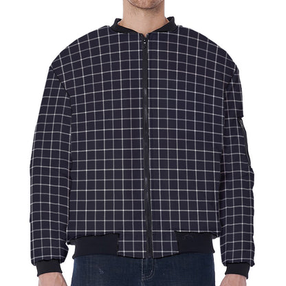 Navy Tattersall Pattern Print Zip Sleeve Bomber Jacket