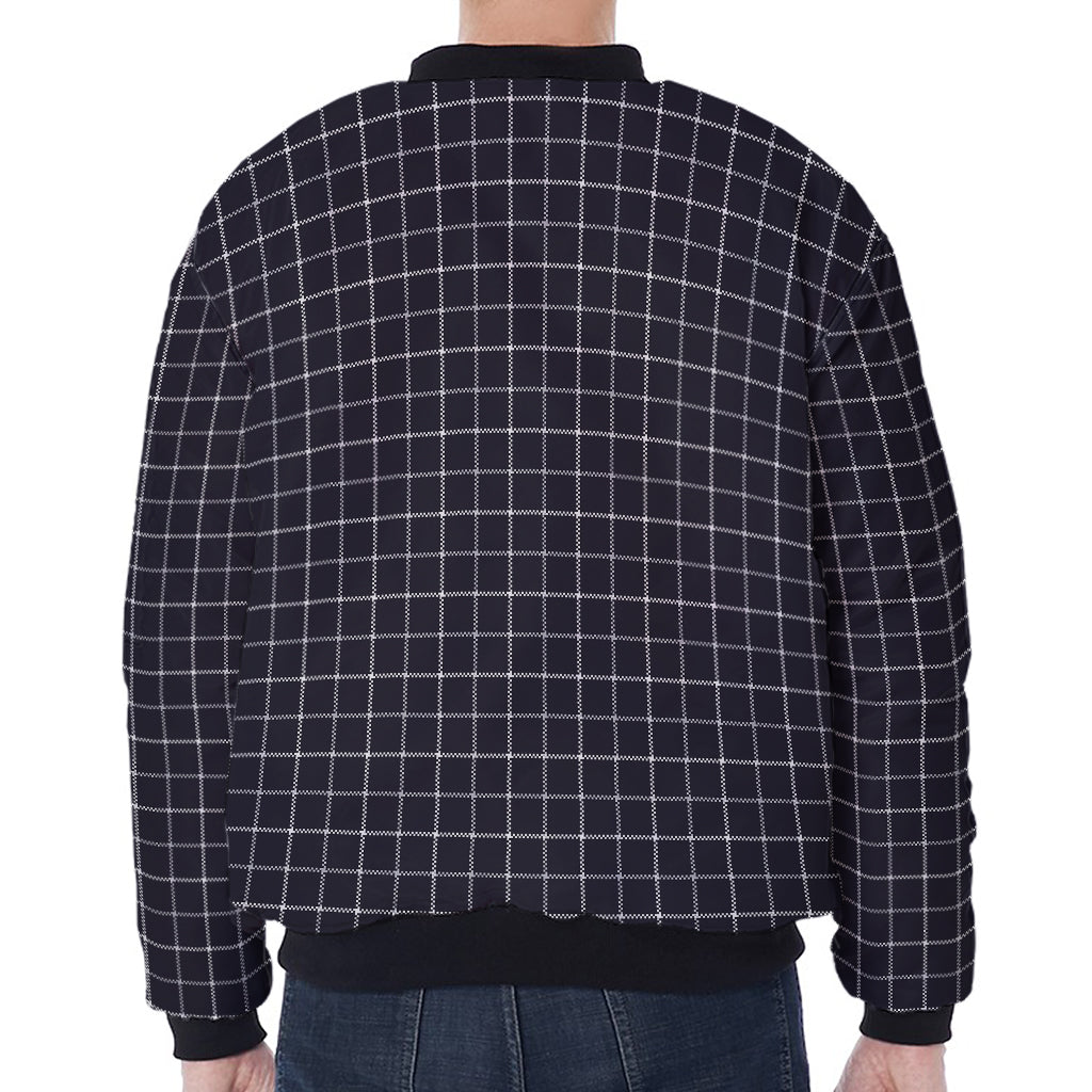 Navy Tattersall Pattern Print Zip Sleeve Bomber Jacket