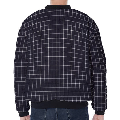 Navy Tattersall Pattern Print Zip Sleeve Bomber Jacket