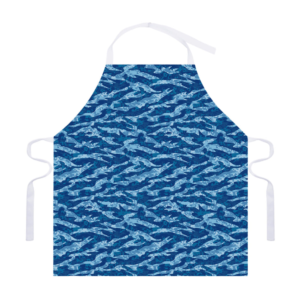 Navy Tiger Stripe Camo Pattern Print Adjustable Apron