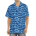 Navy Tiger Stripe Camo Pattern Print Aloha Shirt