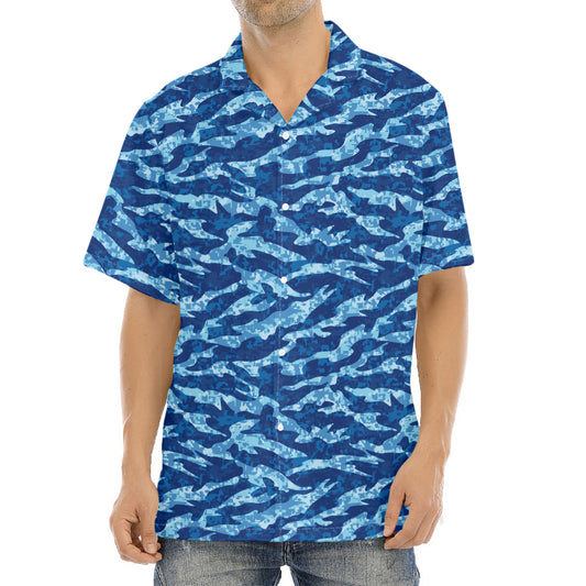 Navy Tiger Stripe Camo Pattern Print Aloha Shirt
