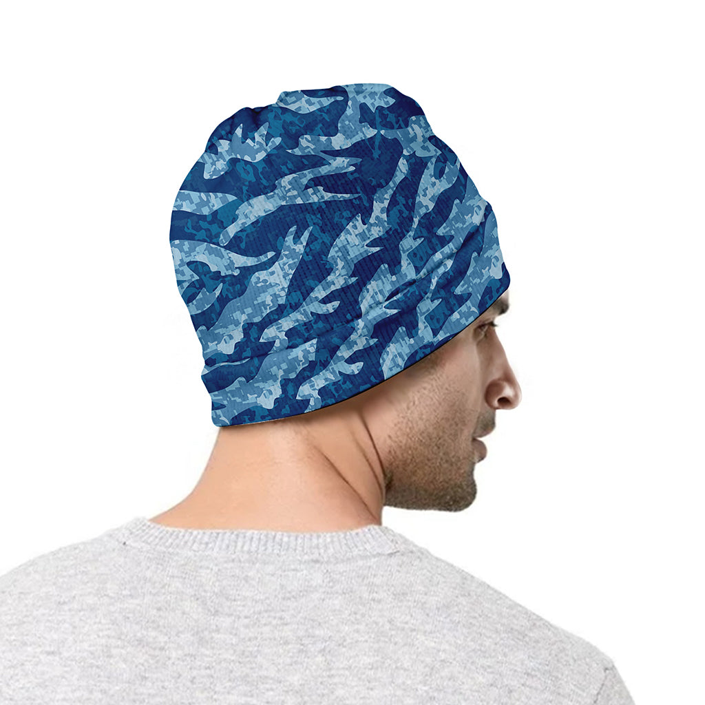 Navy Tiger Stripe Camo Pattern Print Beanie