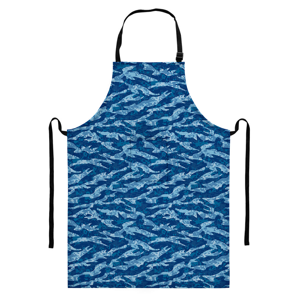 Navy Tiger Stripe Camo Pattern Print Bib Apron With Pocket
