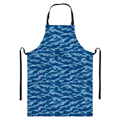 Navy Tiger Stripe Camo Pattern Print Bib Apron With Pocket