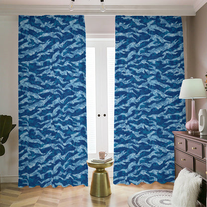 Navy Tiger Stripe Camo Pattern Print Blackout Pencil Pleat Curtains
