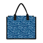 Navy Tiger Stripe Camo Pattern Print Canvas Tote Bag