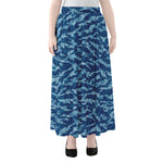 Navy Tiger Stripe Camo Pattern Print Chiffon Maxi Skirt