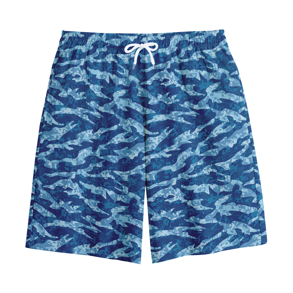 Navy Tiger Stripe Camo Pattern Print Cotton Shorts