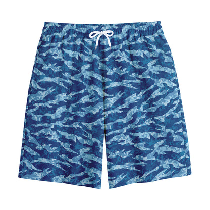 Navy Tiger Stripe Camo Pattern Print Cotton Shorts