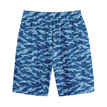 Navy Tiger Stripe Camo Pattern Print Cotton Shorts