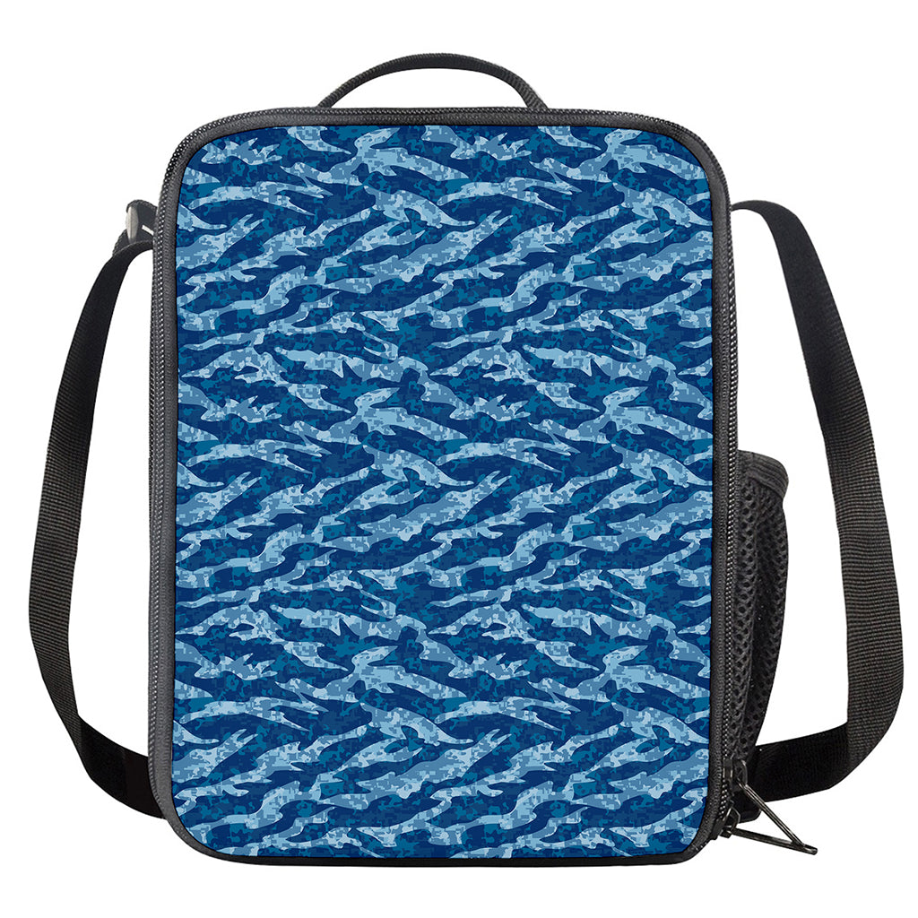 Navy Tiger Stripe Camo Pattern Print Crossbody Lunch Bag