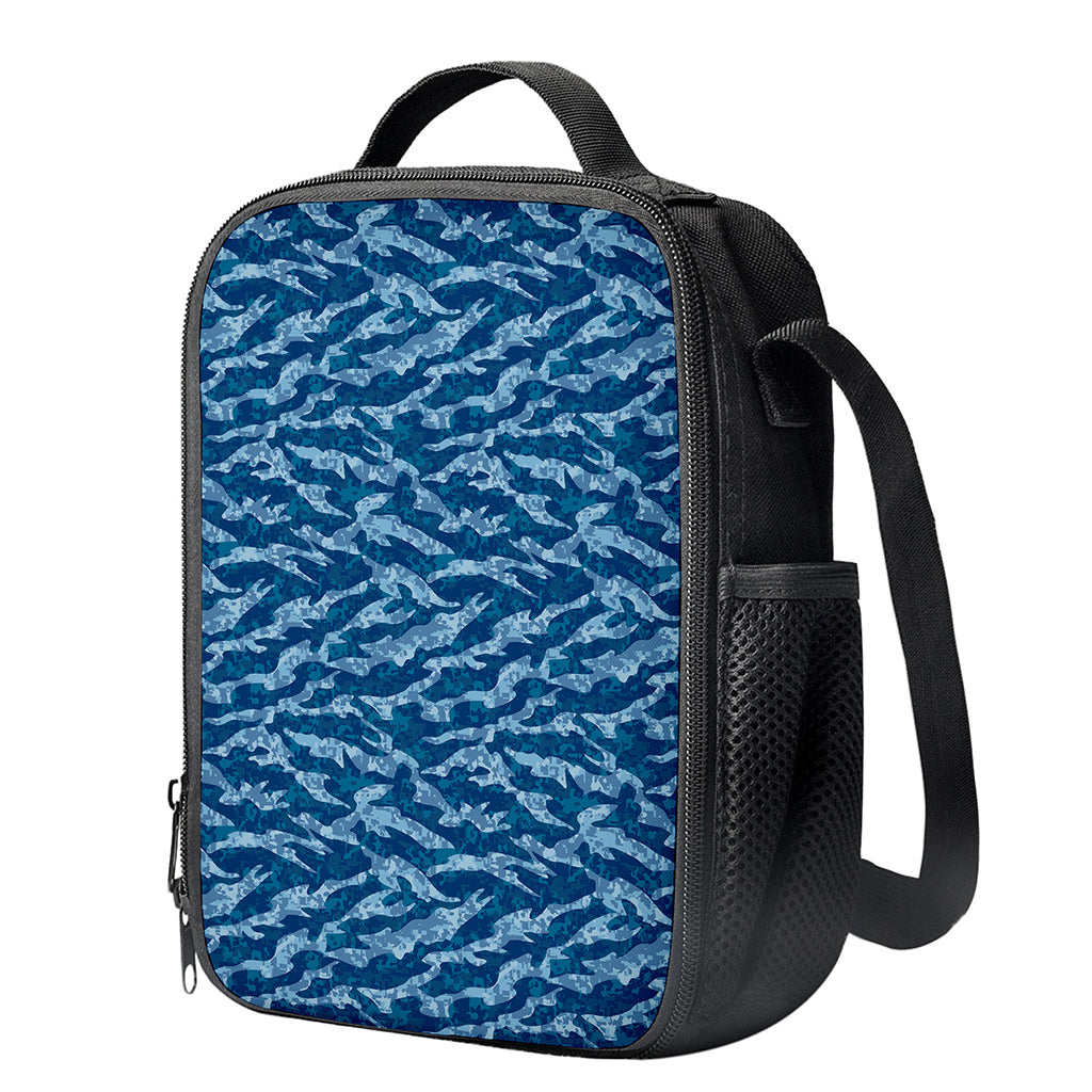 Navy Tiger Stripe Camo Pattern Print Crossbody Lunch Bag