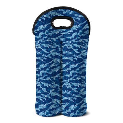 Navy Tiger Stripe Camo Pattern Print Double Neoprene Wine Tote