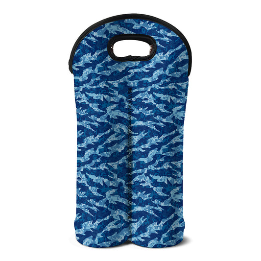Navy Tiger Stripe Camo Pattern Print Double Neoprene Wine Tote