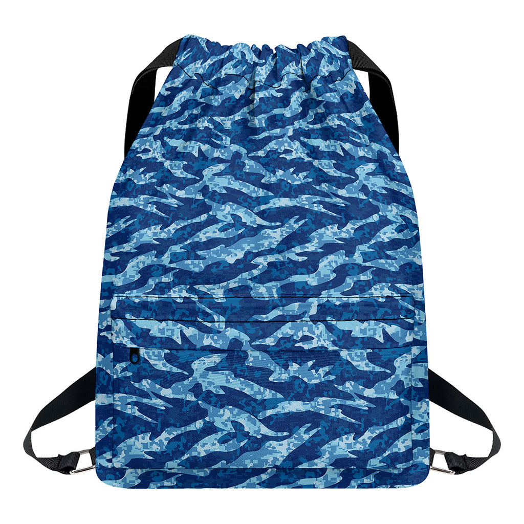 Navy Tiger Stripe Camo Pattern Print Drawstring Backpack