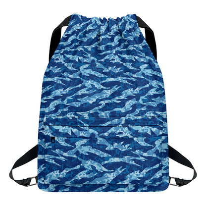 Navy Tiger Stripe Camo Pattern Print Drawstring Backpack