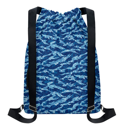 Navy Tiger Stripe Camo Pattern Print Drawstring Backpack