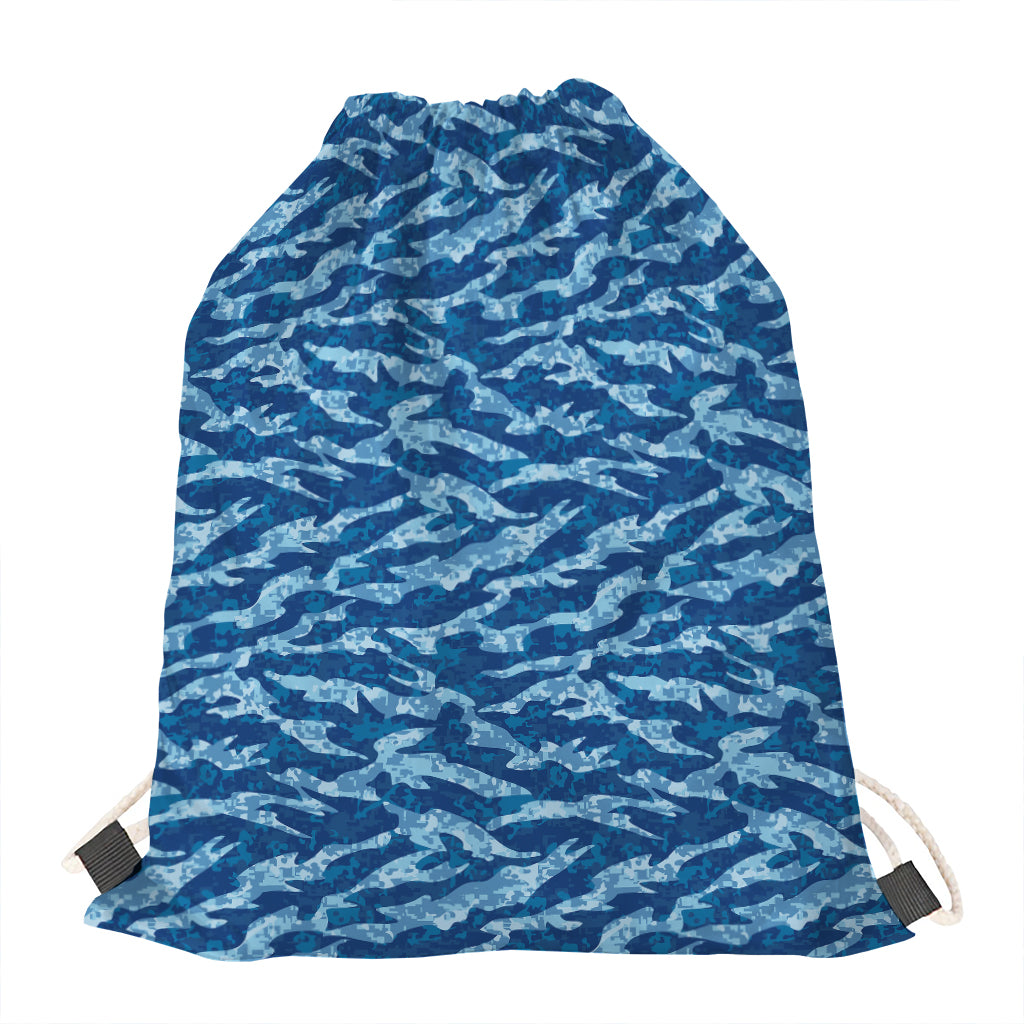 Navy Tiger Stripe Camo Pattern Print Drawstring Bag