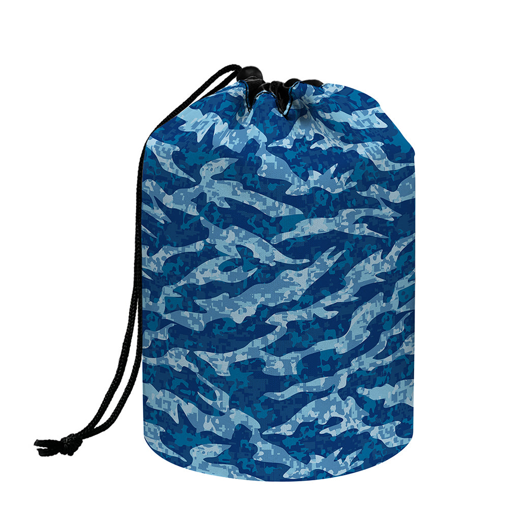 Navy Tiger Stripe Camo Pattern Print Drawstring Makeup Bag