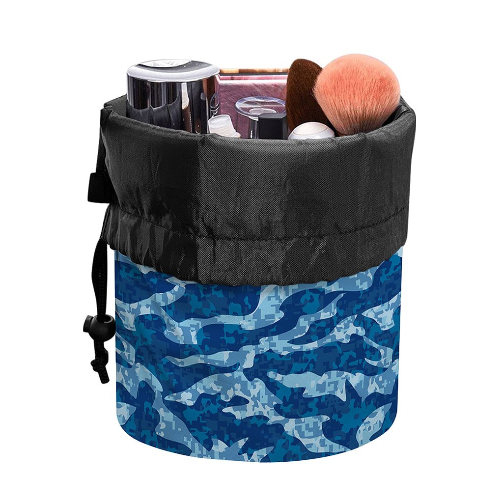Navy Tiger Stripe Camo Pattern Print Drawstring Makeup Bag
