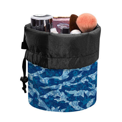 Navy Tiger Stripe Camo Pattern Print Drawstring Makeup Bag