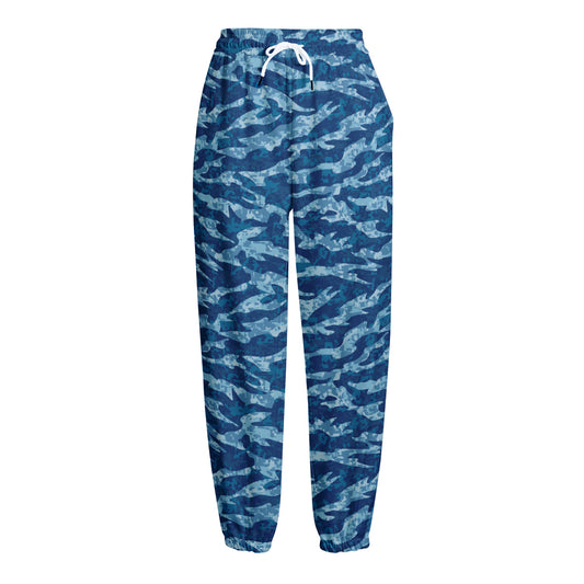 Navy Tiger Stripe Camo Pattern Print Fleece Lined Knit Pants