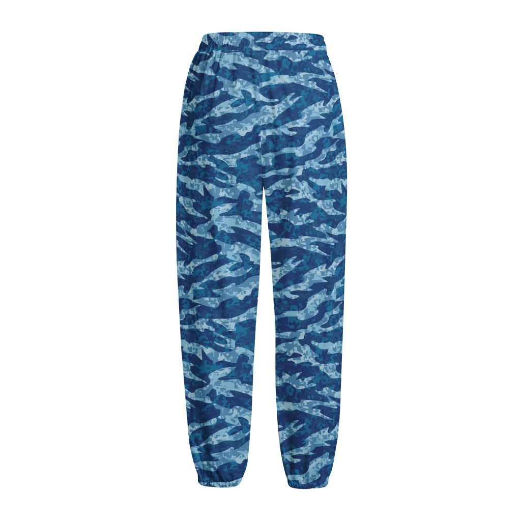 Navy Tiger Stripe Camo Pattern Print Fleece Lined Knit Pants