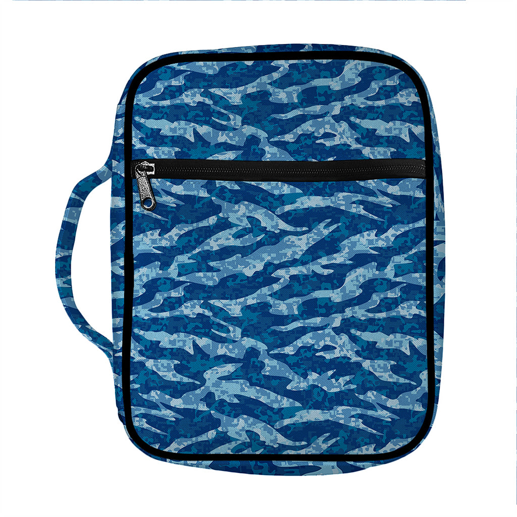 Navy Tiger Stripe Camo Pattern Print Front Pocket Bible Bag