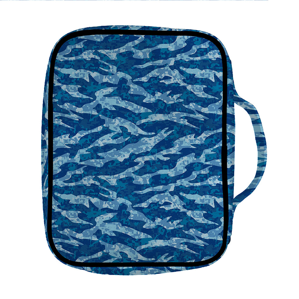 Navy Tiger Stripe Camo Pattern Print Front Pocket Bible Bag