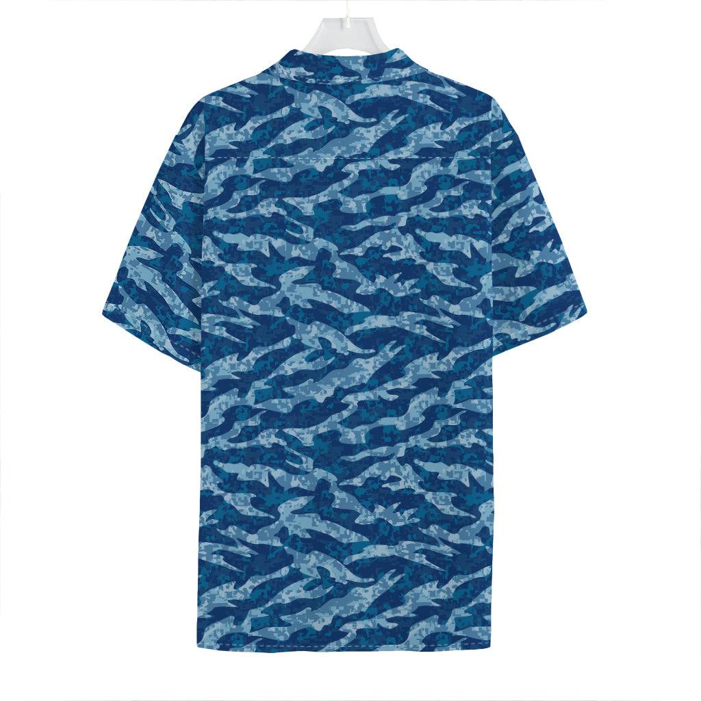 Navy Tiger Stripe Camo Pattern Print Hawaiian Shirt