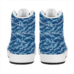 Navy Tiger Stripe Camo Pattern Print High Top Leather Sneakers